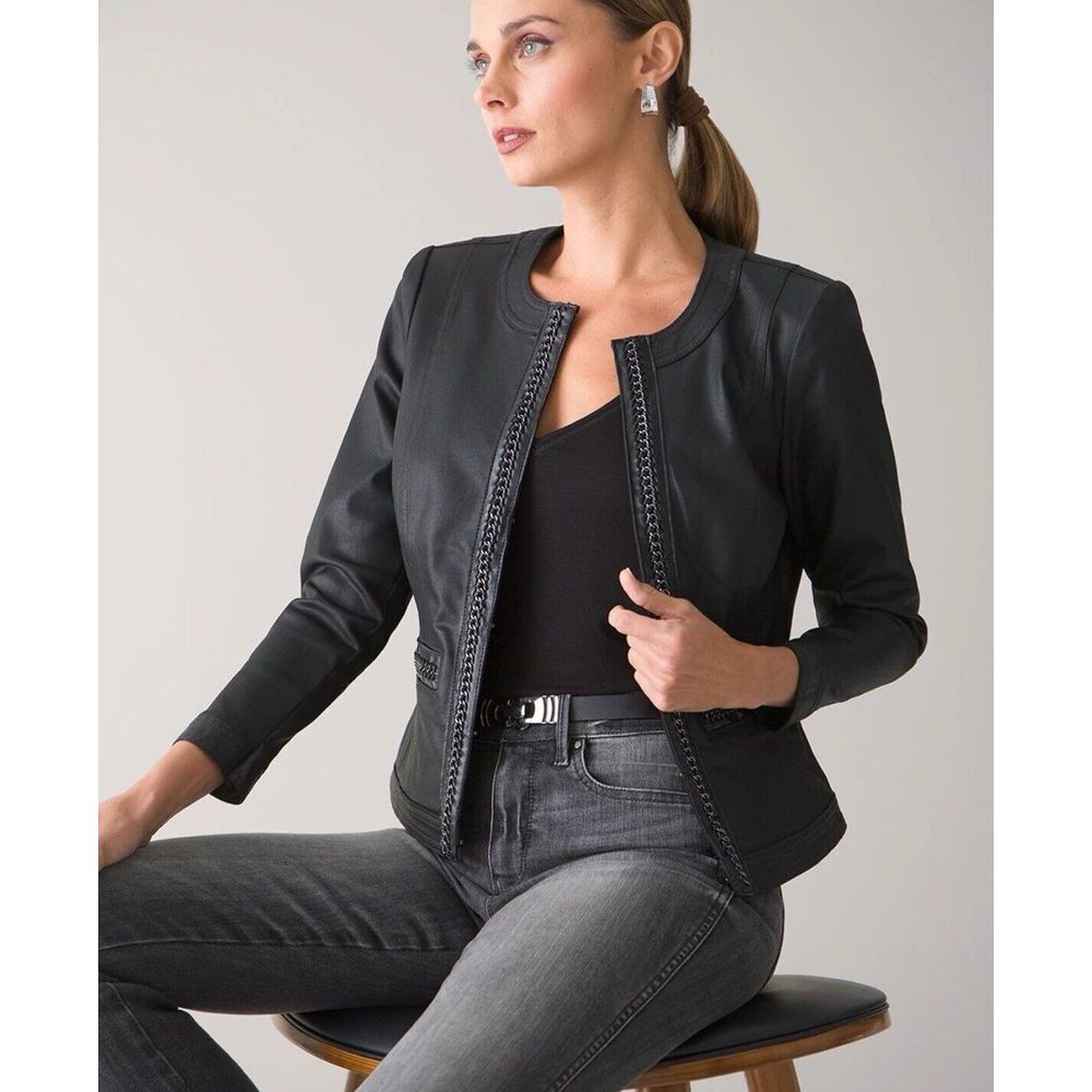 White House Black Market Black Faux Leather Cropped Jacket